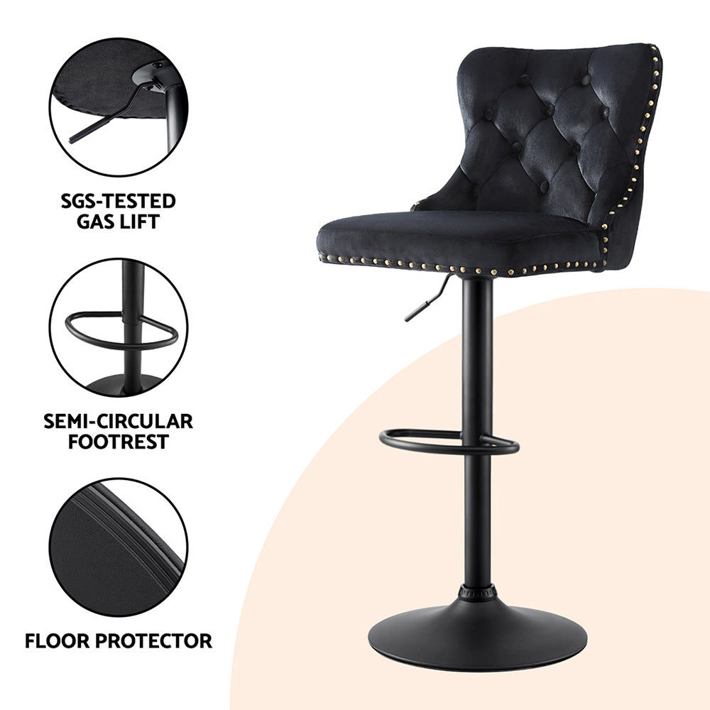 Set of 2 Capri Bar Stool Adjustable Height Nailhead Trim Kitchen Counter Stool - Black