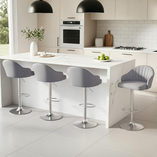 Set of 4 Balvi Bar Stools Kitchen Swivel Gas Lift Counter Chair Shell Leather - Grey