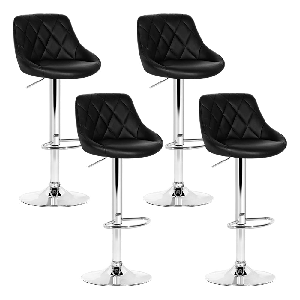 Set of 4 Corfu Bar Stools PU Leather Diamond Style - Black