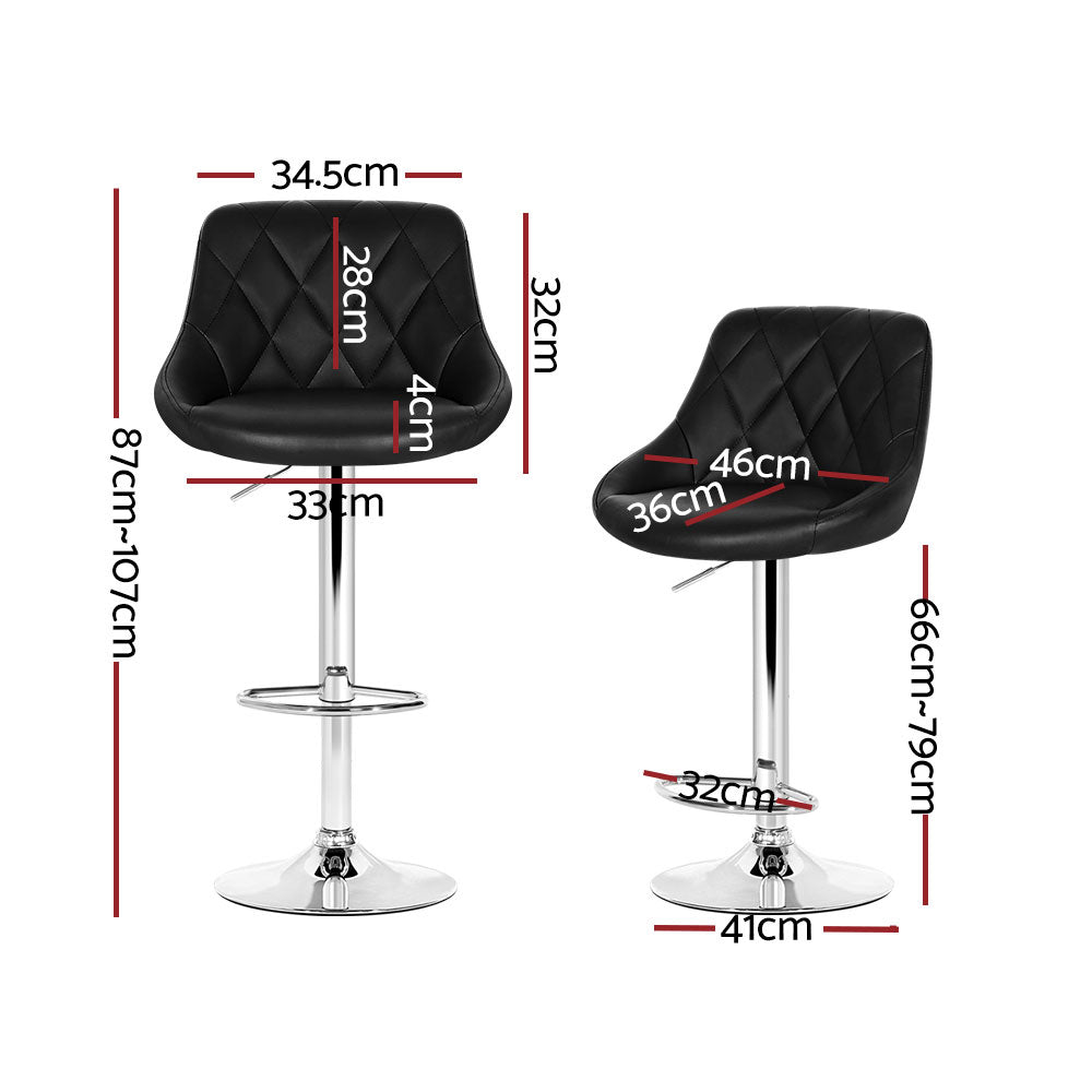 Set of 4 Corfu Bar Stools PU Leather Diamond Style - Black