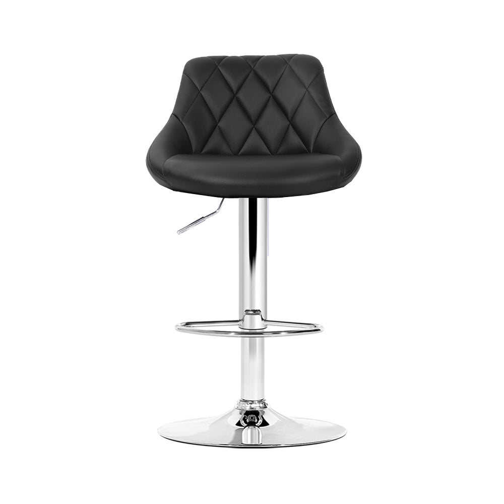 Set of 4 Corfu Bar Stools PU Leather Diamond Style - Black