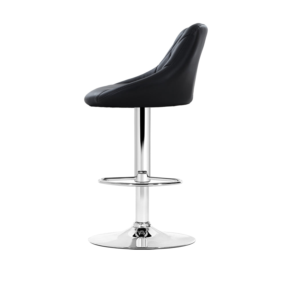Set of 4 Corfu Bar Stools PU Leather Diamond Style - Black