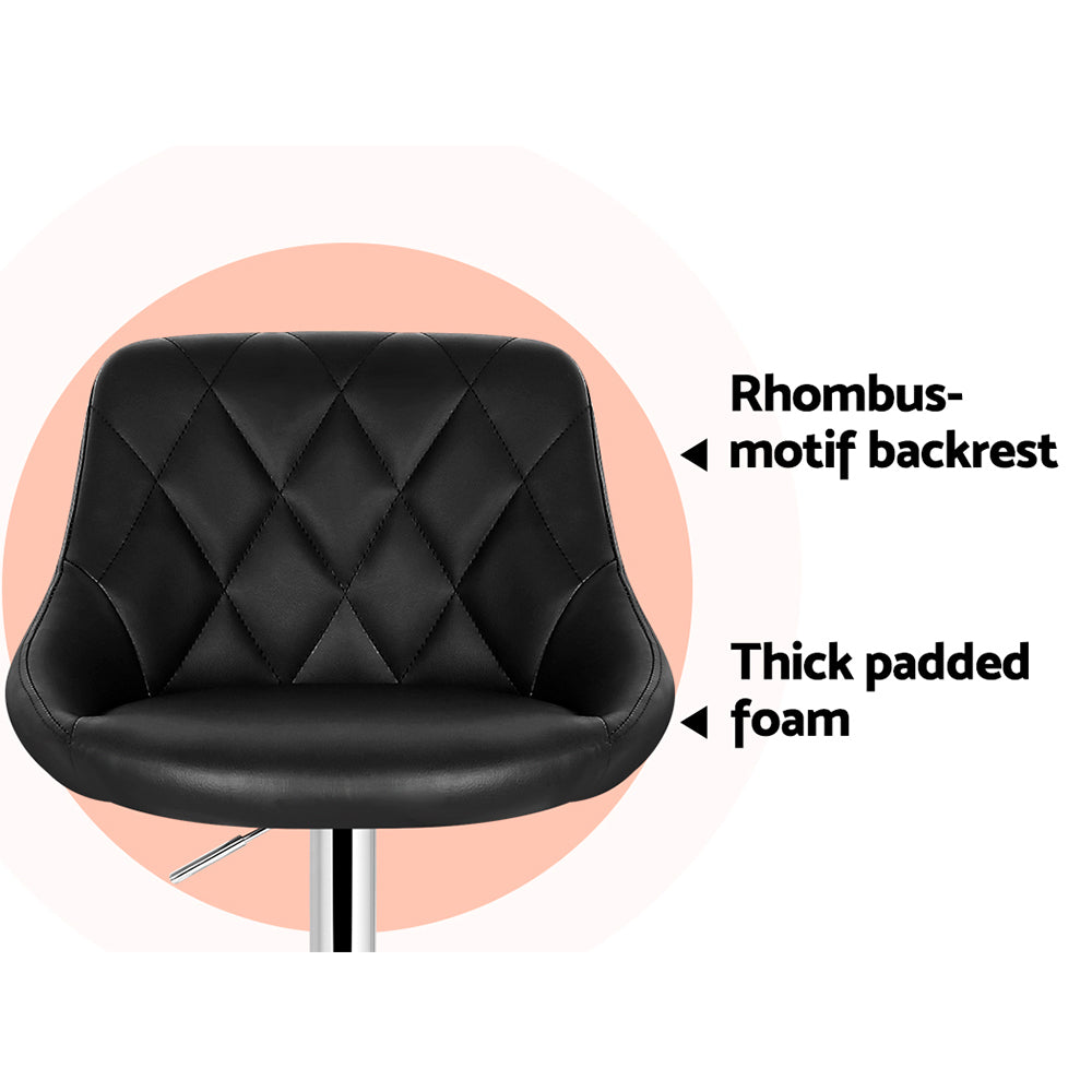 Set of 4 Corfu Bar Stools PU Leather Diamond Style - Black