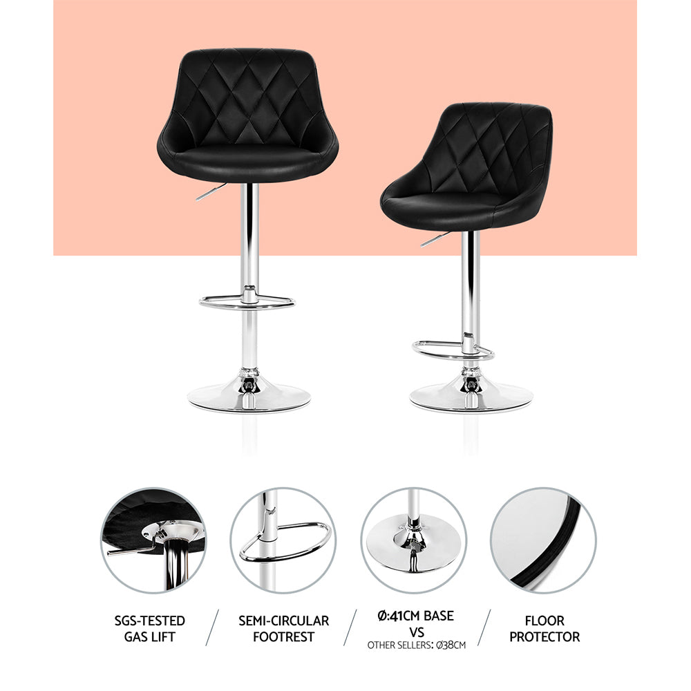 Set of 4 Corfu Bar Stools PU Leather Diamond Style - Black