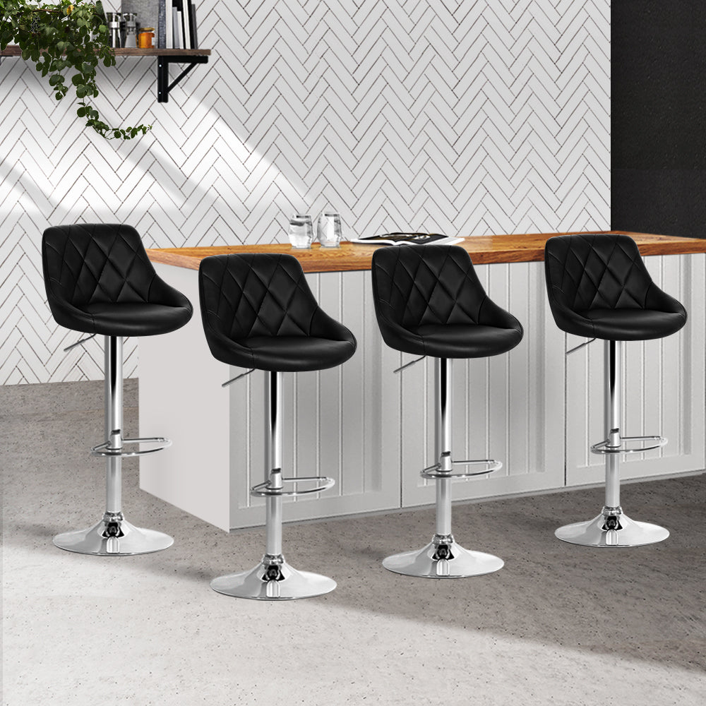 Set of 4 Corfu Bar Stools PU Leather Diamond Style - Black