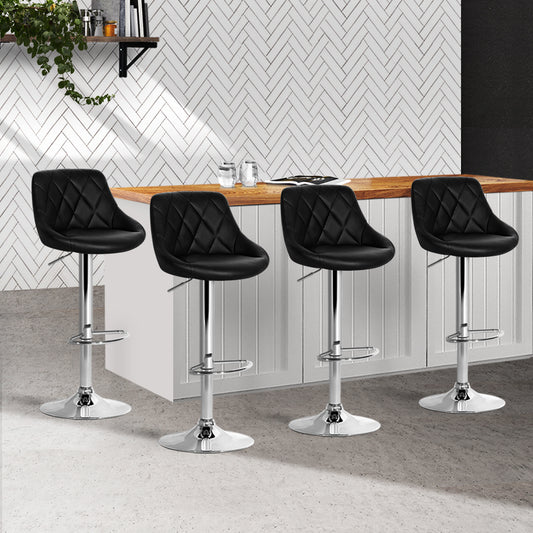 Set of 4 Corfu Bar Stools PU Leather Diamond Style - Black