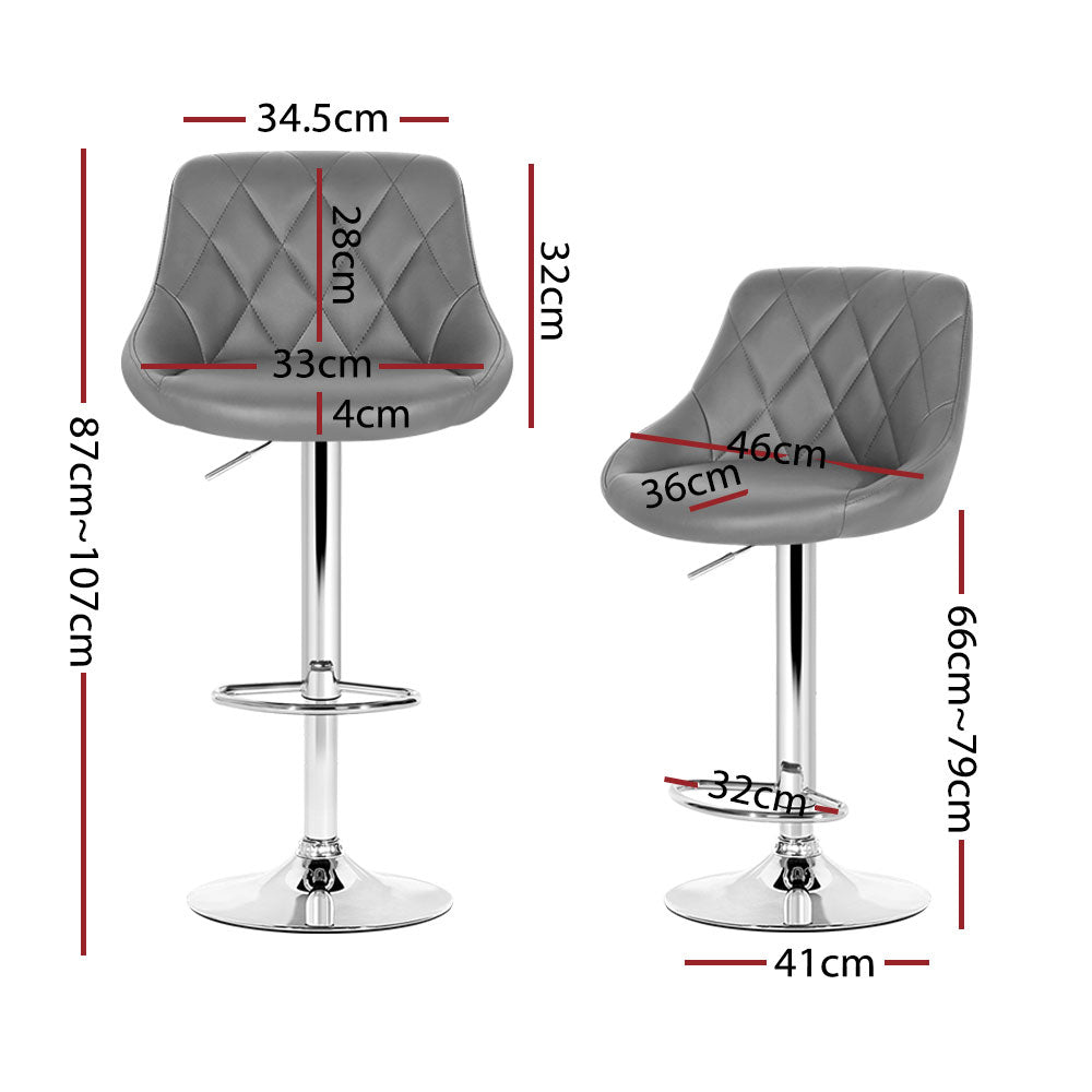 Set of 4 Corfu Bar Stools PU Leather Diamond Style - Grey
