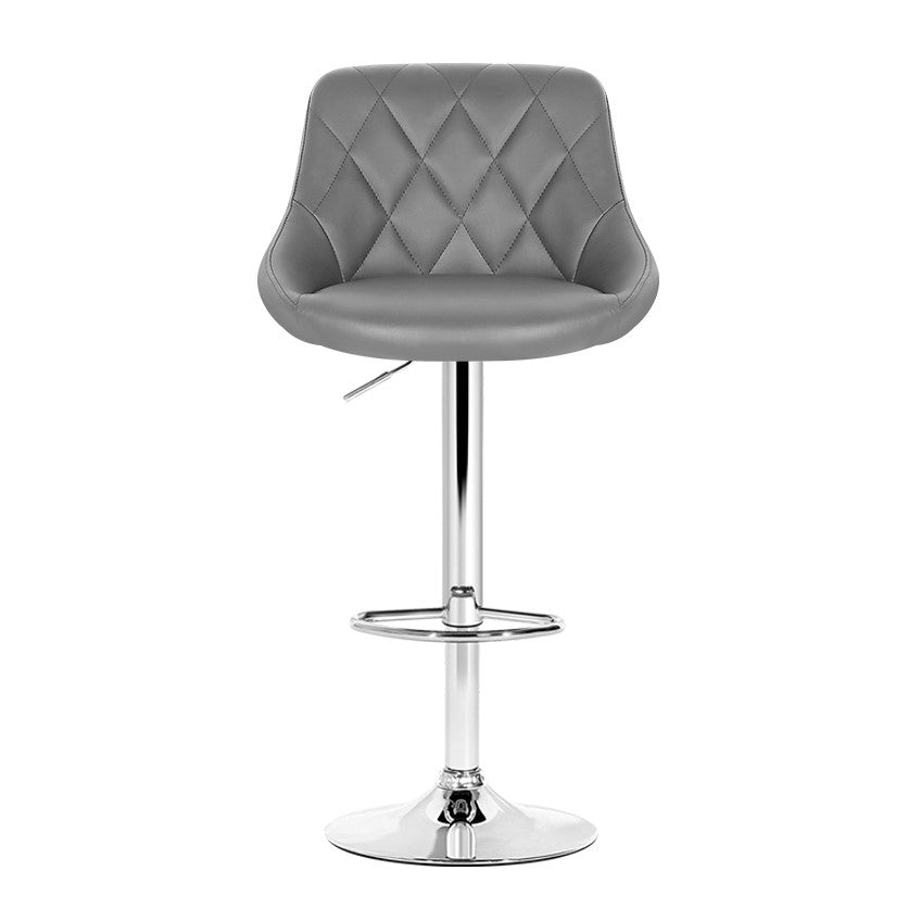 Set of 4 Corfu Bar Stools PU Leather Diamond Style - Grey