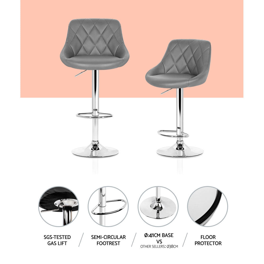 Set of 4 Corfu Bar Stools PU Leather Diamond Style - Grey