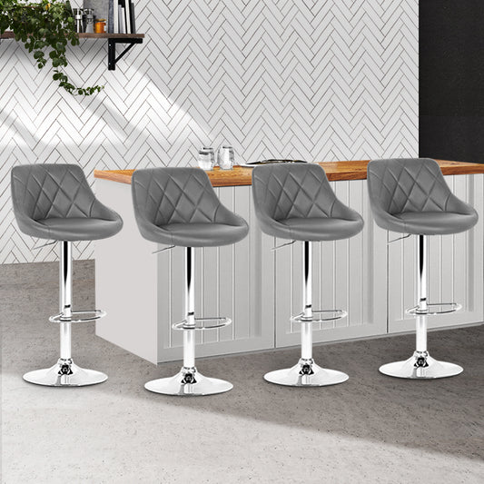 Set of 4 Corfu Bar Stools PU Leather Diamond Style - Grey