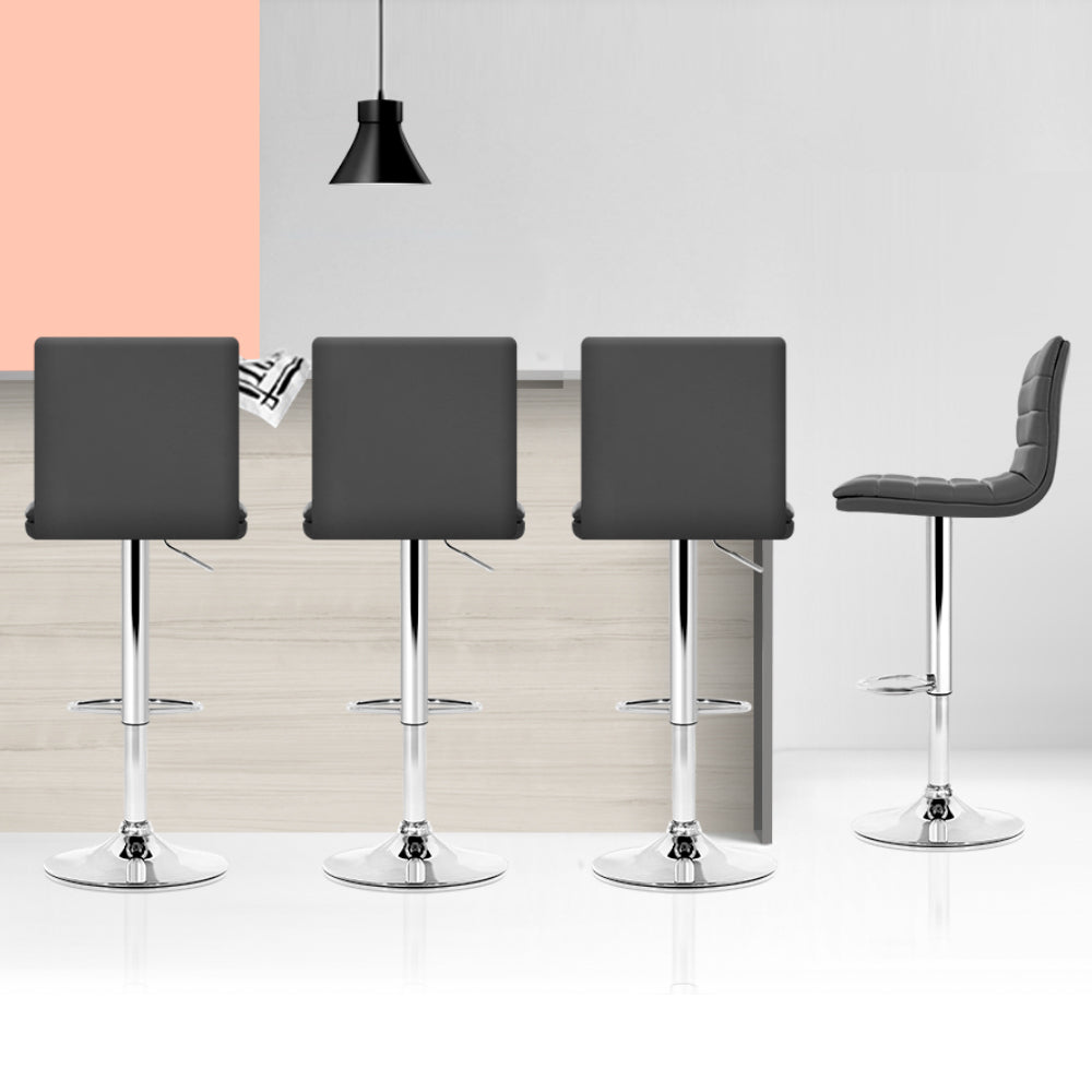 Set of 4 Bergamo PU Leather Lined Pattern Bar Stools - Grey and Chrome