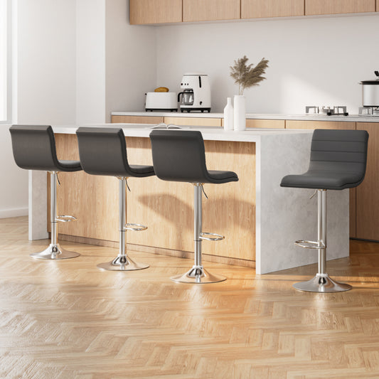 Set of 4 Bergamo PU Leather Lined Pattern Bar Stools - Grey and Chrome