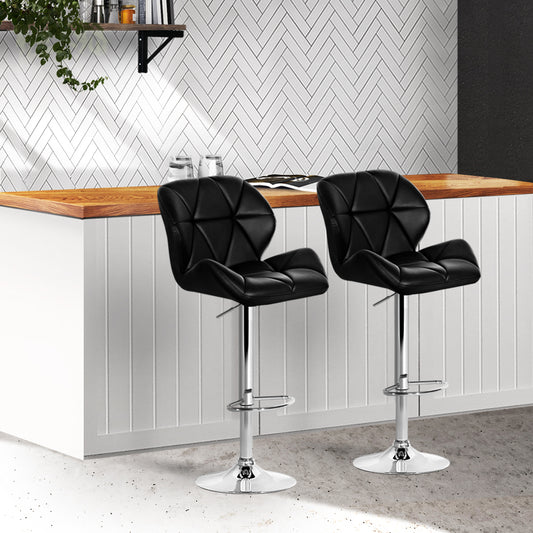 Set of 2 Exeter Kitchen Bar Stools - Black & Chrome
