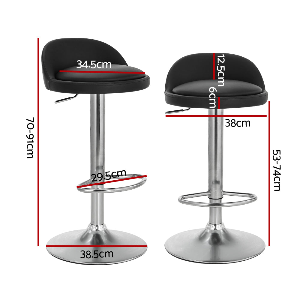 Set of 4 Hobart Bar Stools PU Leather Gas Lift - Black