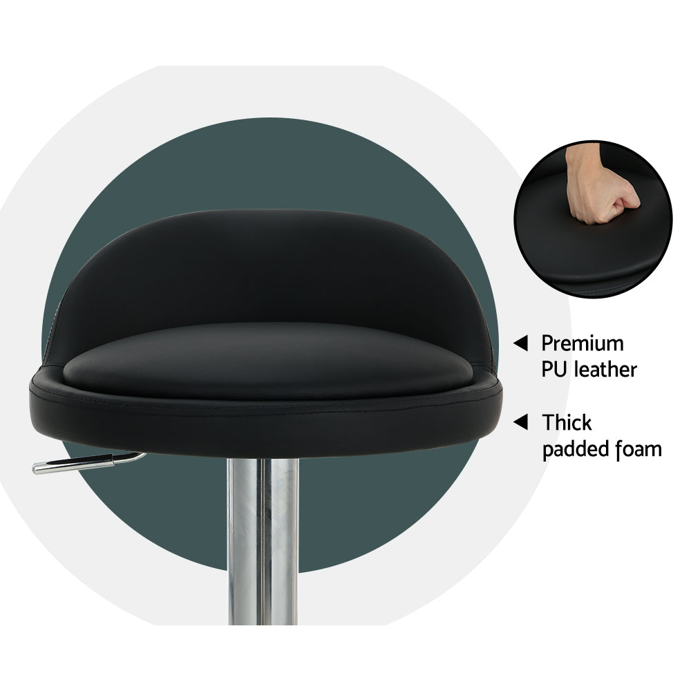 Set of 4 Hobart Bar Stools PU Leather Gas Lift - Black