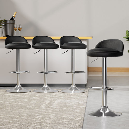 Set of 4 Hobart Bar Stools PU Leather Gas Lift - Black