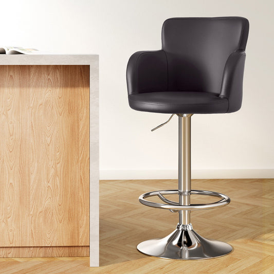 Dolisie Leather Bar Stools Swivel Adjustable Gas Lift PU Counter Chairs - Brown