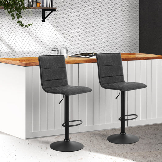 Set of 2 Almere Bar Stools PU Leather Smooth Line Style - Grey & Black