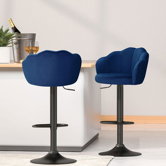 Set of 4 Naples Bar Stools Gas Lift Velvet - Blue