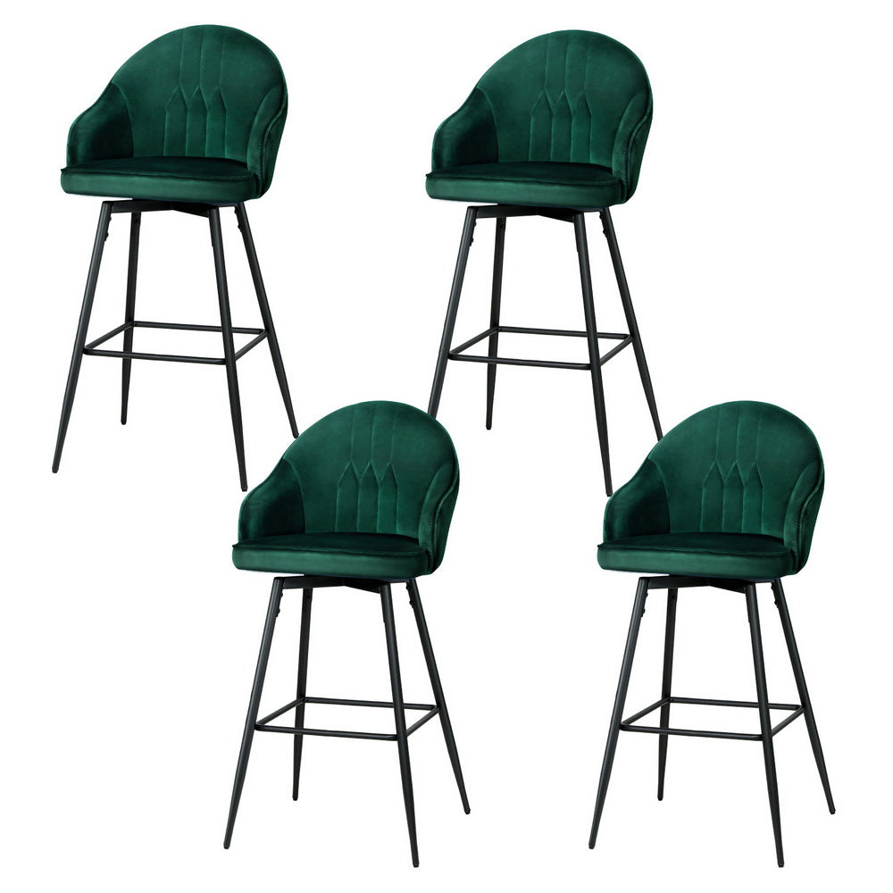 Set of 4 Munich Bar Stools Kitchen Stool Dining Chairs Velvet Chair Barstool - Green