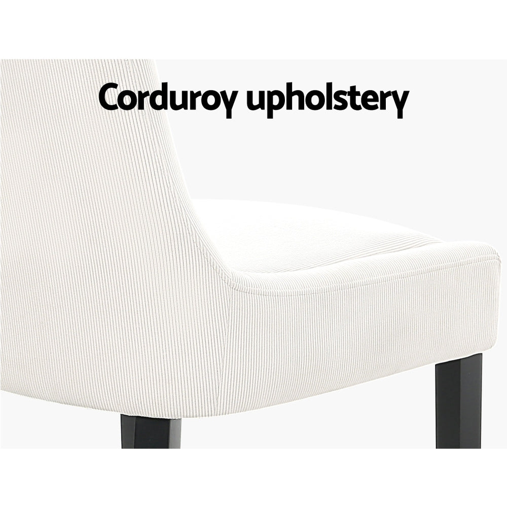 Tilly Set of 2 Dining Chairs Corduroy Wooden - Beige