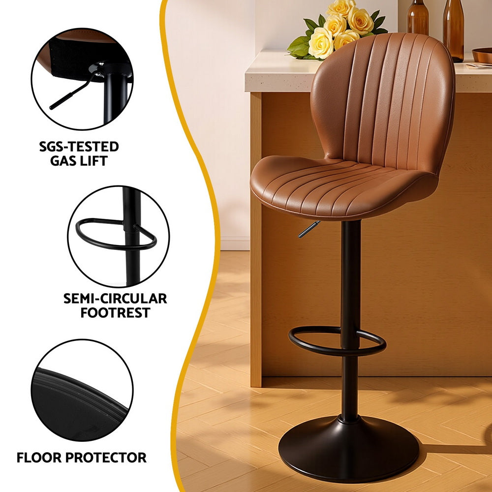 Set of 4 Lerwick Bar Stools Kitchen Swivel Gas Lift Counter Chair Shell Leather - Brown