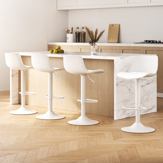 Set of 4 Cairo Bar Stools Kitchen Swivel Gas Lift Stool Leather Dining Chairs - White