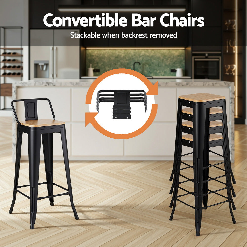 Set of 2 Olyka Bar Stools Kitchen Counter High Chair Dining Stackable Metal - Black