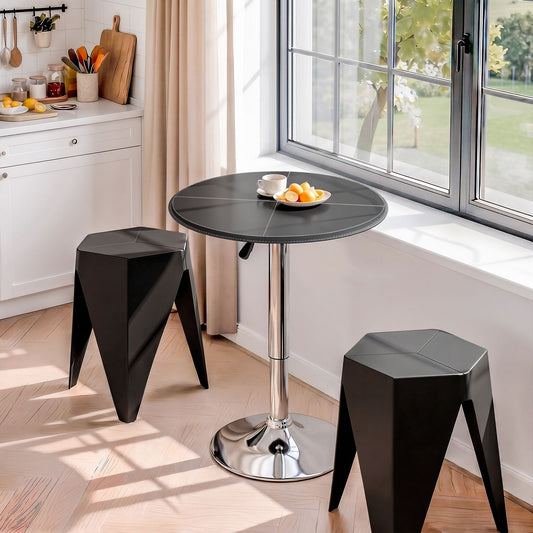 3-Piece Bicea Black Bar Table and Stools Set Kitchen Chair PVC Leather