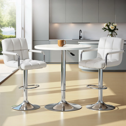3-Piece Daria White Bar Table and Stools Set Kitchen Chairs Cafe Pub