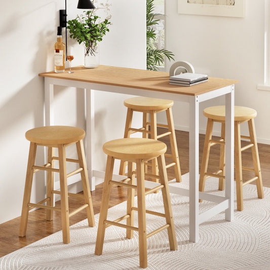 5-Piece Italo Natural Bar Table and Stools Set Kitchen Chairs Cafe Pub