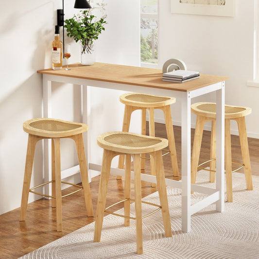 5-Piece Guido Natural Bar Table and Stools Set Kitchen Chairs Cafe Pub