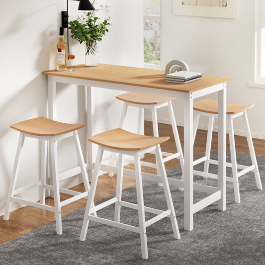 5-Piece Sante Pine and White Bar Table and Stools Set Solid Wood Kitchen Chairs Cafe Pub