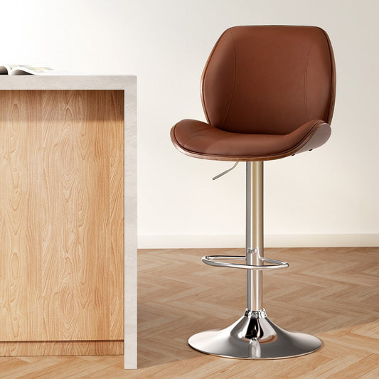 Sisian Bar Stool Bentwood Swivel Adjustable Kitchen Dining Counter Stool Leather - Brown