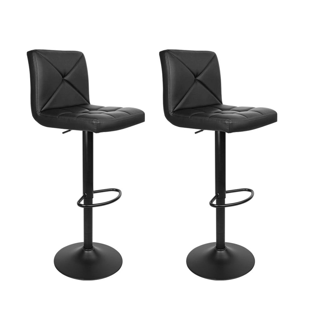 Set of 2 Beatrice PU Leather Gas Lift Bar Stools - Black