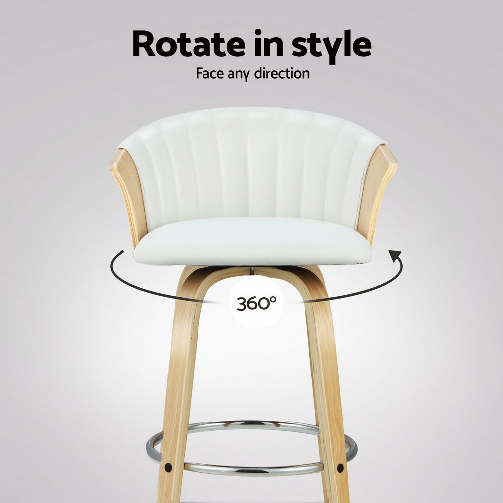 Set of 4 Salisbury Bar Stools Kitchen Stool Wooden Chair Swivel Chairs Leather - White