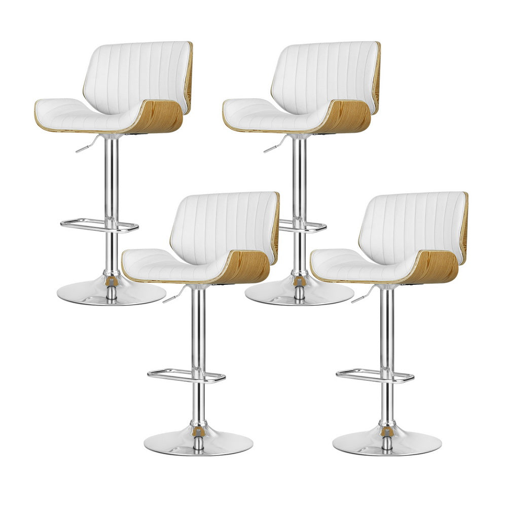 Set of 4 Preston Bar Stools Adjustable Leather Chairs - White