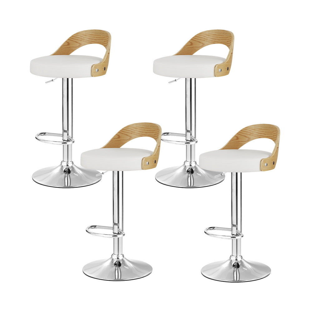 Set of 4 Plymouth Bar Stools Kitchen Gas Lift Wooden Stool Metal Barstools Swivel - White