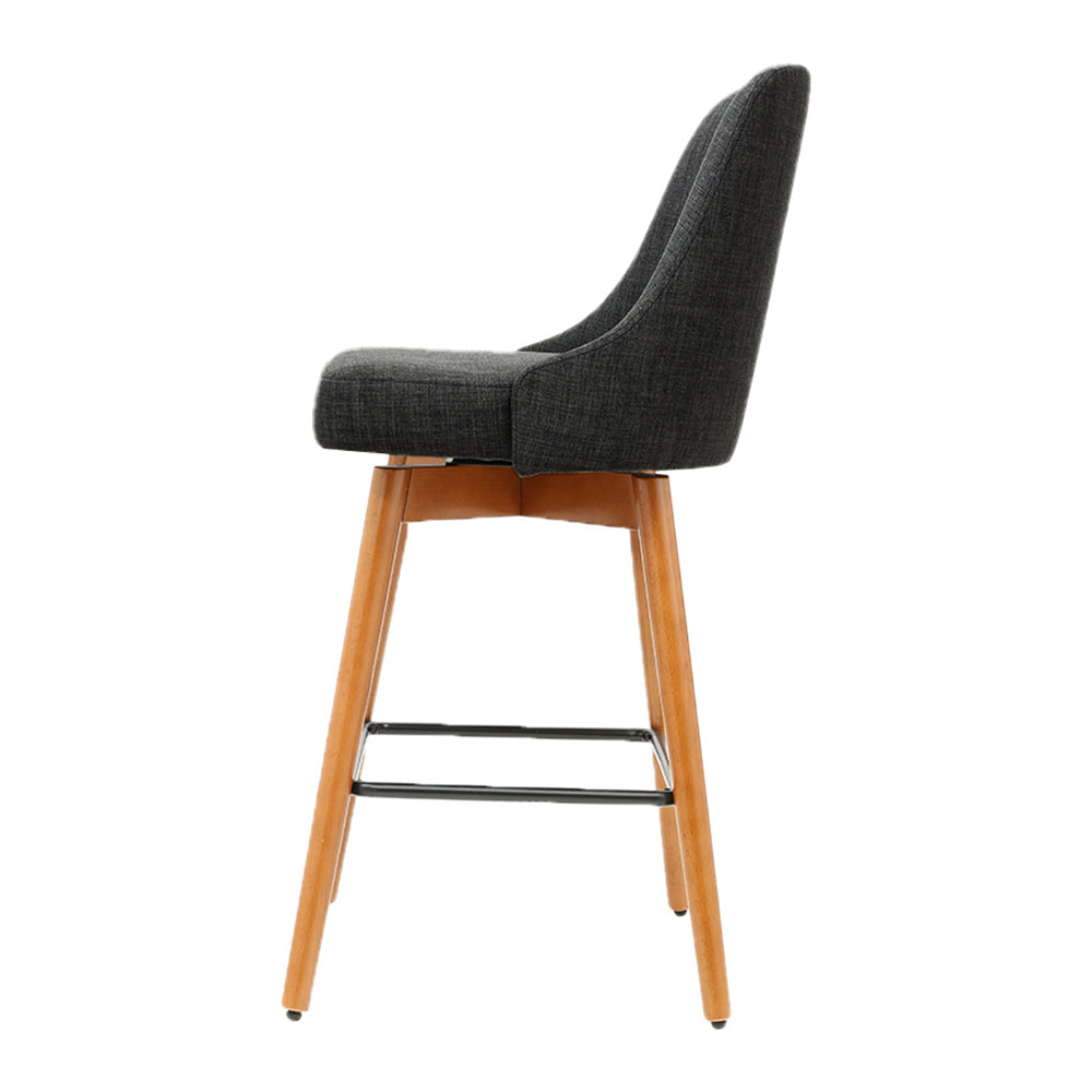 Set of 2 Vicenza Wooden Fabric Bar Stools Square Footrest - Charcoal