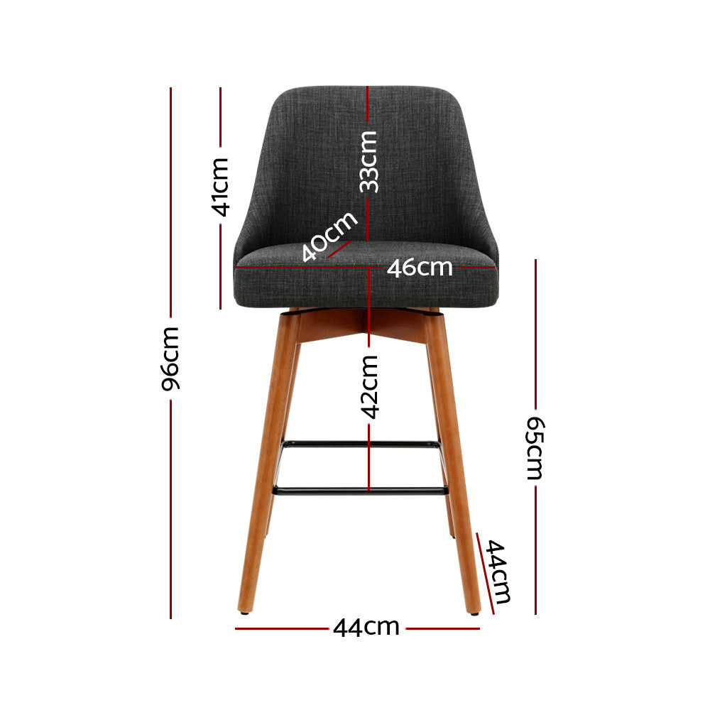 Set of 4 Vicenza Wooden Fabric Bar Stools Square Footrest - Charcoal
