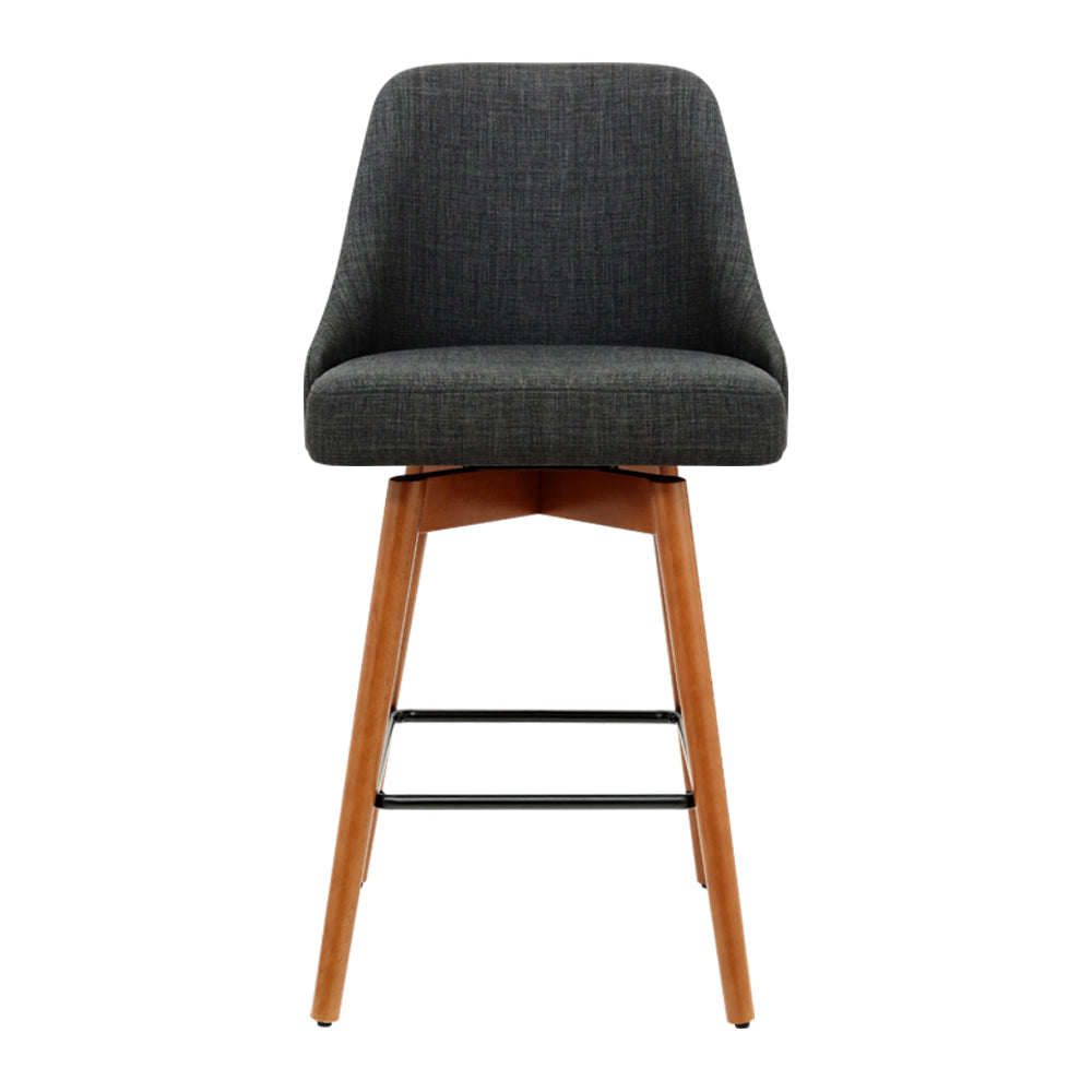 Set of 4 Vicenza Wooden Fabric Bar Stools Square Footrest - Charcoal
