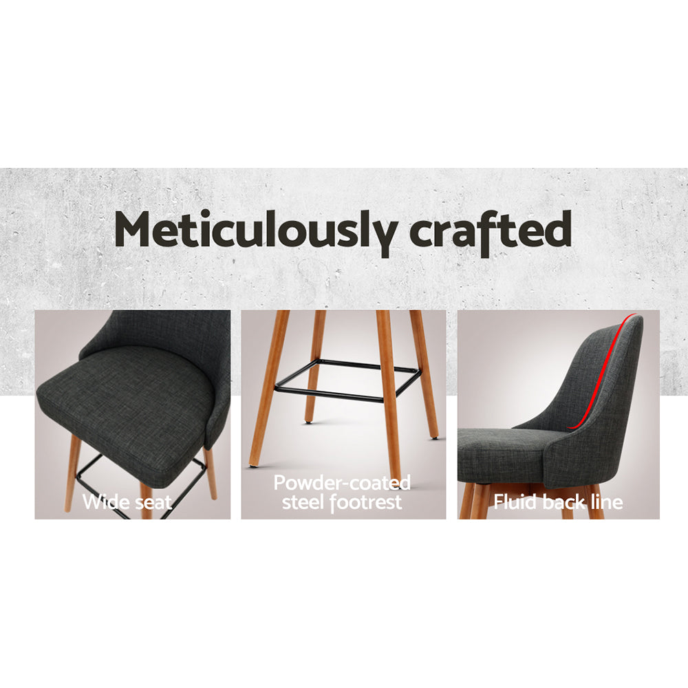 Set of 4 Vicenza Wooden Fabric Bar Stools Square Footrest - Charcoal