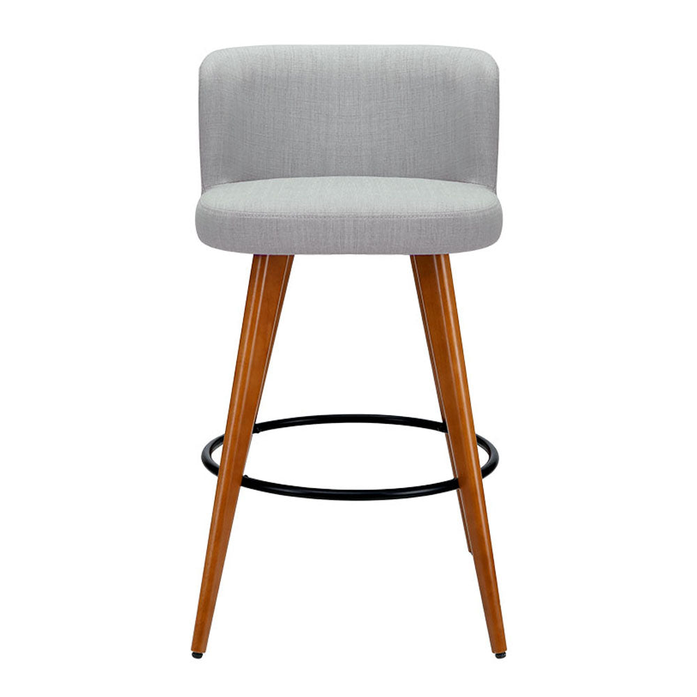 Set of 2 Arta Wooden Fabric Bar Stools Circular Footrest - Light Grey
