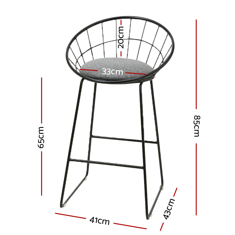 Set of 2 Ferrara Bar Stools Steel Fabric - Grey & Black