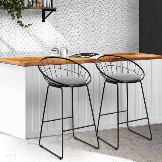 Set of 2 Ferrara Bar Stools Steel Fabric - Grey & Black