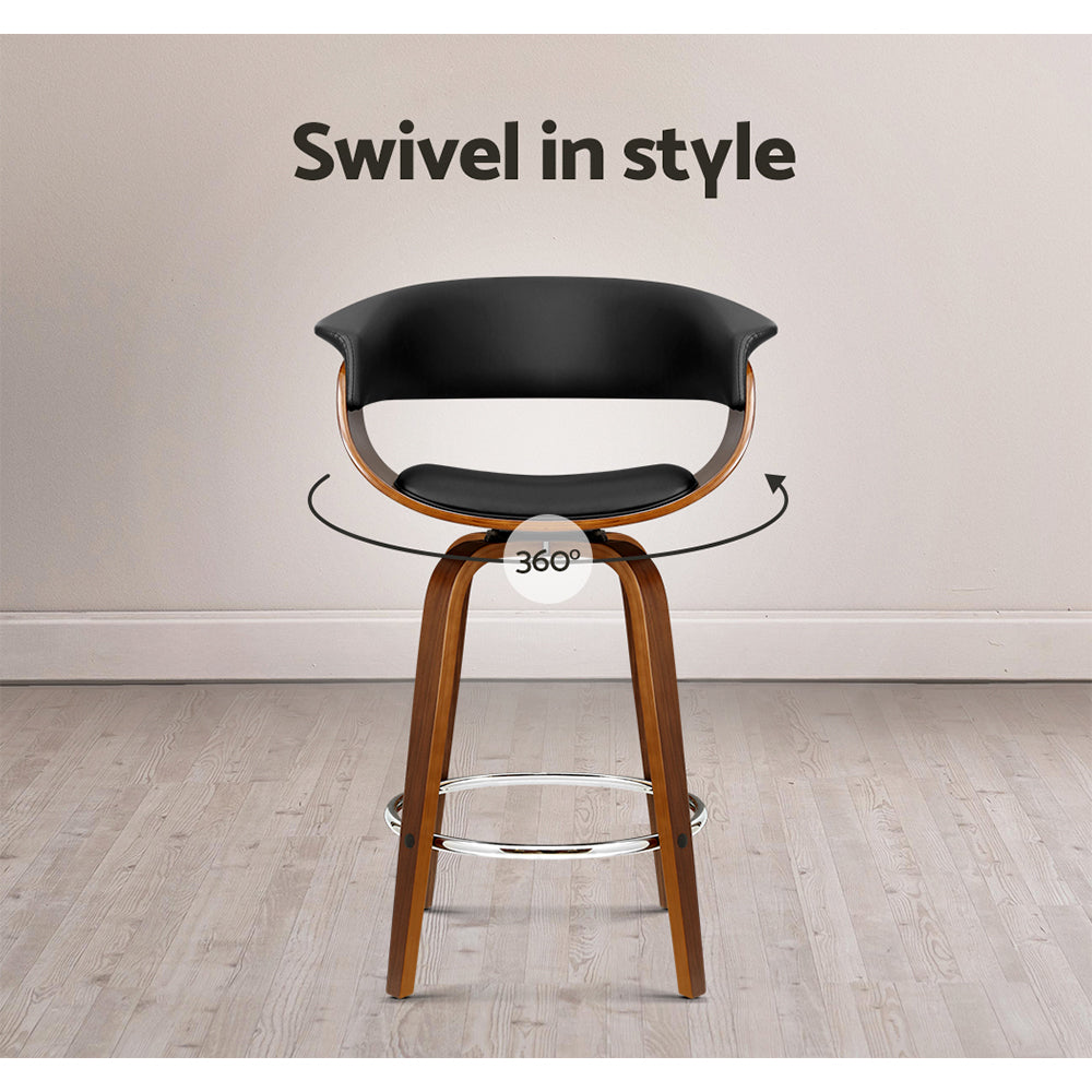 Set of 4 Edessa Swivel PU Leather Bar Stool - Wood & Black