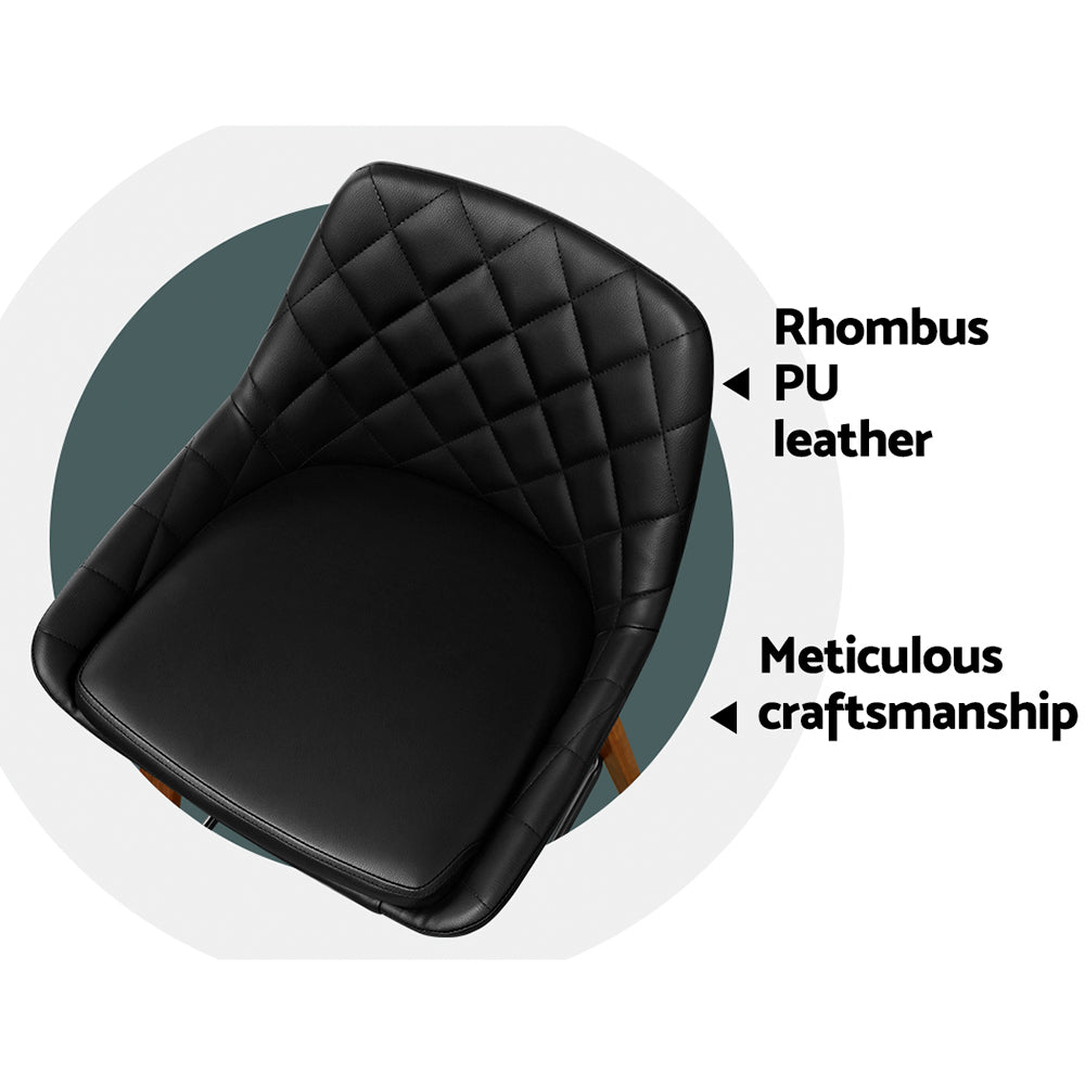 Set of 2 Aveiro Bar Stools Bentwood PU Leather Diamond Pleat - Black