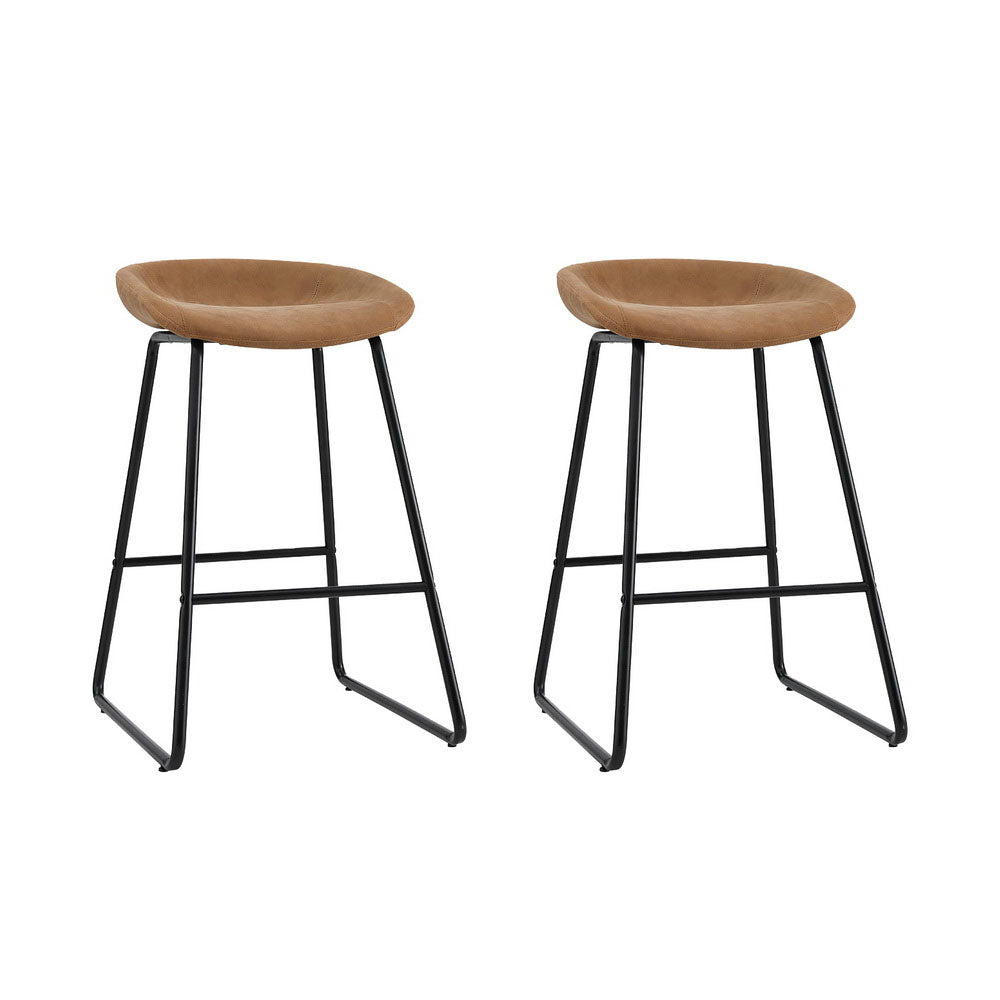 Set of 2 Caracas Bar Stools Kitchen Dining Chairs Counter Stool PU Leather Metal - Brown