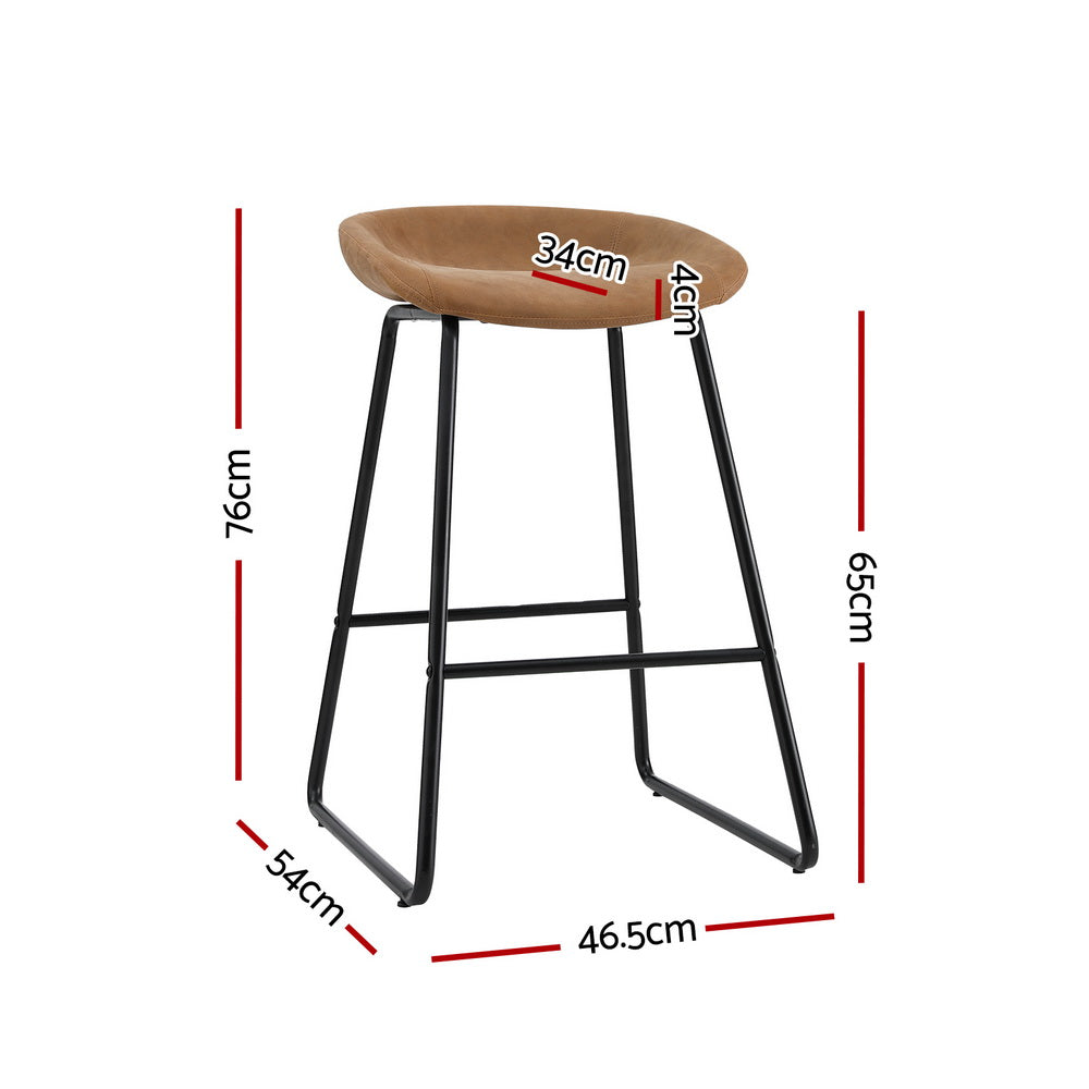 Set of 2 Caracas Bar Stools Kitchen Dining Chairs Counter Stool PU Leather Metal - Brown
