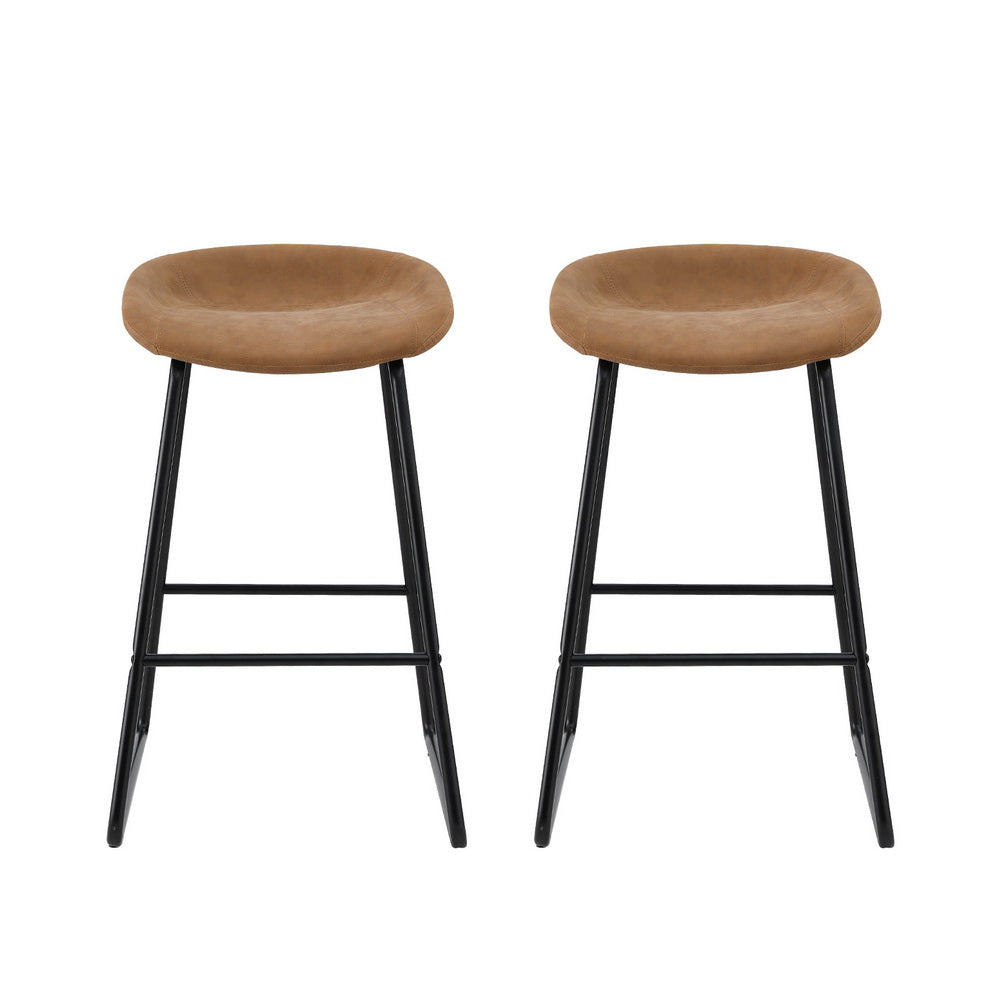 Set of 2 Caracas Bar Stools Kitchen Dining Chairs Counter Stool PU Leather Metal - Brown
